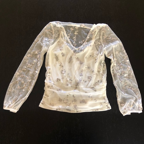 White House Black Market Sheer Long Sleeve Shirt - Picture 1 of 3